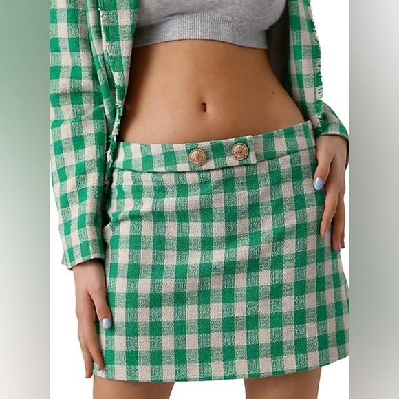 Vero Moda Breelil Tweed Mini Skirt in Green NWT - Picture 4 of 16